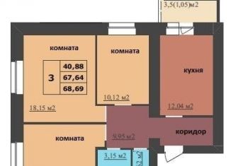 Продажа трехкомнатной квартиры, 68.7 м2, Ярославль