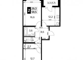 Продам двухкомнатную квартиру, 59.5 м2, Люберцы, жилой комплекс 1-й Лермонтовский, к5.1, ЖК 1-й Лермонтовский