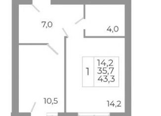 Продается 1-комнатная квартира, 43.3 м2, деревня Ясенная, Днепровская улица, 19К3