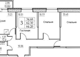Продажа трехкомнатной квартиры, 64 м2, Санкт-Петербург, Славянская улица, 19, метро Рыбацкое
