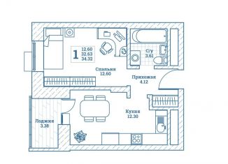 Продам 1-комнатную квартиру, 34.3 м2, рабочий посёлок Монино, ЖК Новоград Монино