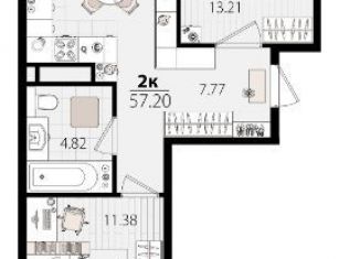 Продажа 2-комнатной квартиры, 57.2 м2, Краснодар, Карасунский округ