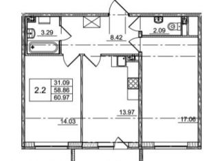 Продается 2-ком. квартира, 57.8 м2, Санкт-Петербург, метро Пролетарская, Русановская улица