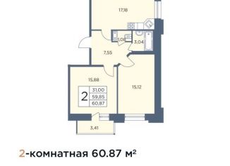 Продается 2-комнатная квартира, 60.9 м2, Санкт-Петербург, улица Александра Матросова, 8к1, муниципальный округ Сампсониевское