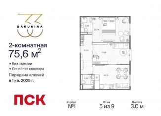 Продажа 2-ком. квартиры, 75.6 м2, Санкт-Петербург