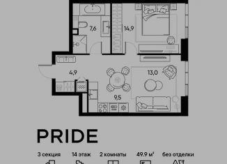Продажа 2-комнатной квартиры, 49.9 м2, Москва, станция Савёловская