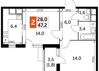 2-комнатная квартира на продажу, 47.2 м2, Московская область, Римский проезд, 7