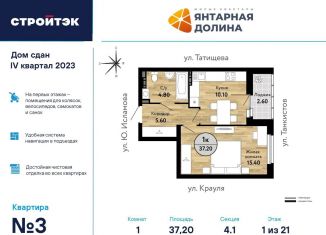 Продажа 1-комнатной квартиры, 37.5 м2, Екатеринбург, ЖК Янтарная Долина