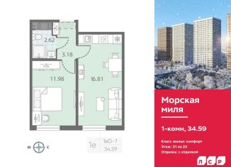Продаю однокомнатную квартиру, 34.6 м2, Санкт-Петербург, метро Автово