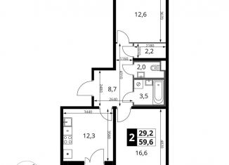 Продам 2-комнатную квартиру, 59.6 м2, поселок Битца, Южный бульвар, 10
