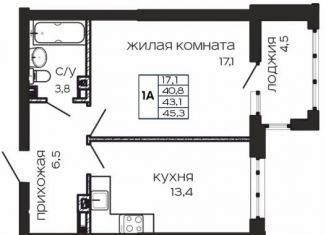 Продаю однокомнатную квартиру, 45.3 м2, Ростовская область
