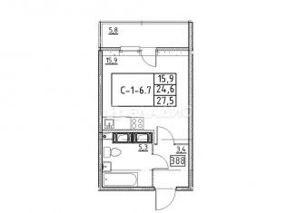 Квартира на продажу студия, 24.6 м2, Санкт-Петербург, муниципальный округ Московская Застава, Черниговская улица, 17