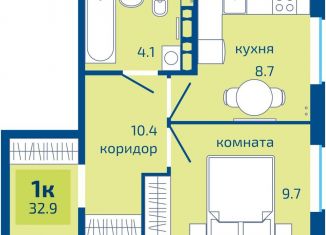 Продам однокомнатную квартиру, 32.9 м2, Пермь