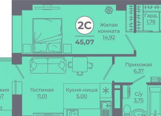 Двухкомнатная квартира на продажу, 45 м2, Ростовская область, улица Ерёменко, 111