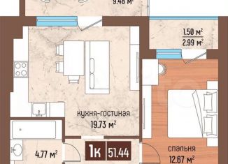 Продаю 1-комнатную квартиру, 51.9 м2, Калининградская область