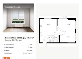 Продаю 2-комнатную квартиру, 49.7 м2, городской посёлок Новоселье, ЖК Таллинский Парк