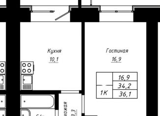 1-комнатная квартира на продажу, 36.1 м2, Барнаул, улица Сухэ-Батора, 39, Индустриальный район