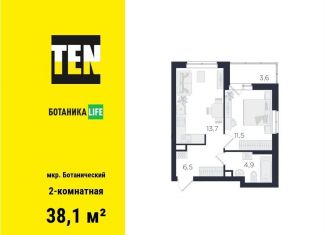 Двухкомнатная квартира на продажу, 38.1 м2, Екатеринбург, улица 8 Марта, 204Д