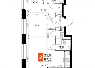 Трехкомнатная квартира на продажу, 67.1 м2, Москва, СЗАО