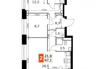 Продажа двухкомнатной квартиры, 67.1 м2, Москва, район Покровское-Стрешнево