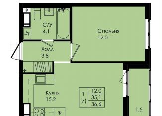 Продам однокомнатную квартиру, 36.6 м2, Ленинградская область