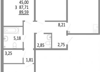 Продажа трехкомнатной квартиры, 89.6 м2, Екатеринбург, улица Академика Ландау, 14