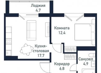 Продам однокомнатную квартиру, 41.8 м2, Челябинская область, улица имени капитана Ефимова, 8