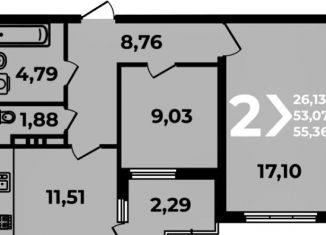 2-комнатная квартира на продажу, 55.4 м2, Краснодарский край