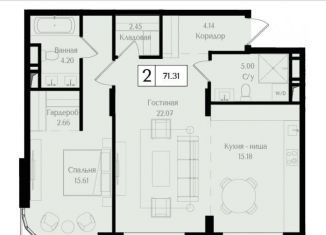 Продается двухкомнатная квартира, 71.3 м2, Москва, метро Электрозаводская