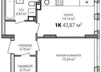 Продается 1-комнатная квартира, 42.9 м2, Нижний Новгород, Советский район
