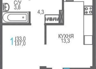 Продам однокомнатную квартиру, 37 м2, Крым