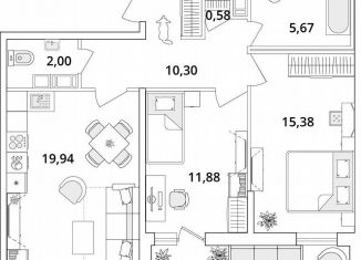 Продам 2-ком. квартиру, 70.9 м2, Санкт-Петербург, Кубинская улица, 82к3с1, метро Звёздная