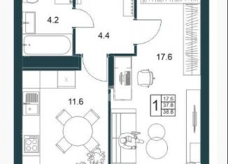 Продается 1-ком. квартира, 38.8 м2, Липецк, Минская улица, 2А