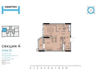 2-ком. квартира на продажу, 51.8 м2, Пермь, улица Фридриха Энгельса, 18, ЖК Ньютон