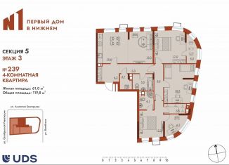 Продам 4-комнатную квартиру, 119.8 м2, Нижний Новгород, метро Московская