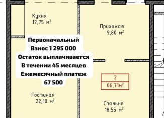 Продается двухкомнатная квартира, 66.7 м2, Махачкала, Хрустальная улица, 6