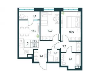 Продажа 2-ком. квартиры, 53.6 м2, Забайкальский край, микрорайон Хороший, 15