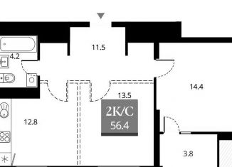 Продается двухкомнатная квартира, 56.4 м2, Новосибирск, Прибрежная улица, 4/2, метро Красный проспект