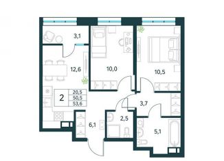 Продажа 2-комнатной квартиры, 53.6 м2, Забайкальский край, микрорайон Хороший, 15