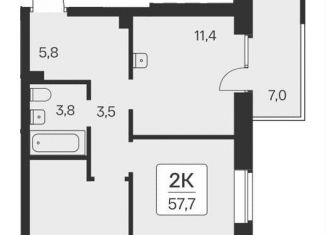 Продам двухкомнатную квартиру, 57.7 м2, Новосибирск