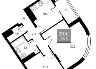 Продам 2-комнатную квартиру, 56.6 м2, Новосибирская область, Прибрежная улица, 4/2