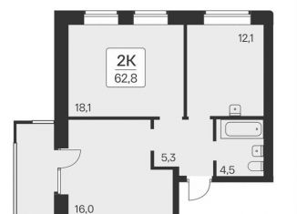 Продается двухкомнатная квартира, 62.8 м2, Новосибирская область