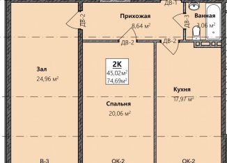 Продам 2-комнатную квартиру, 74.7 м2, Махачкала, Благородная улица, 17