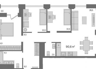 4-ком. квартира на продажу, 90.6 м2, Новосибирск