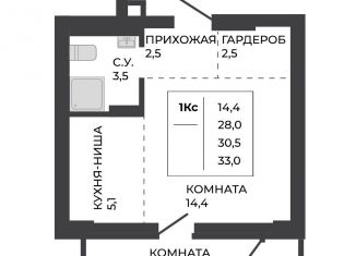 Продам 1-ком. квартиру, 30.5 м2, Барнаул