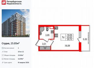 Продажа квартиры студии, 23.1 м2, Санкт-Петербург, метро Елизаровская