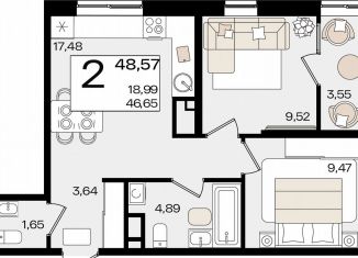 Продам двухкомнатную квартиру, 48.6 м2, Краснодар, Сормовская улица, 1/2к2, Сормовская улица