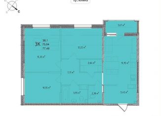 Продам 3-комнатную квартиру, 77.5 м2, Калужская область, улица Мира, 2