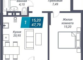 Продам однокомнатную квартиру, 53.6 м2, Новосибирск, улица Королёва, 19, метро Маршала Покрышкина