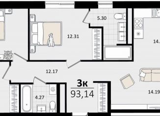 Продается 3-комнатная квартира, 93.1 м2, Краснодар, микрорайон ХБК